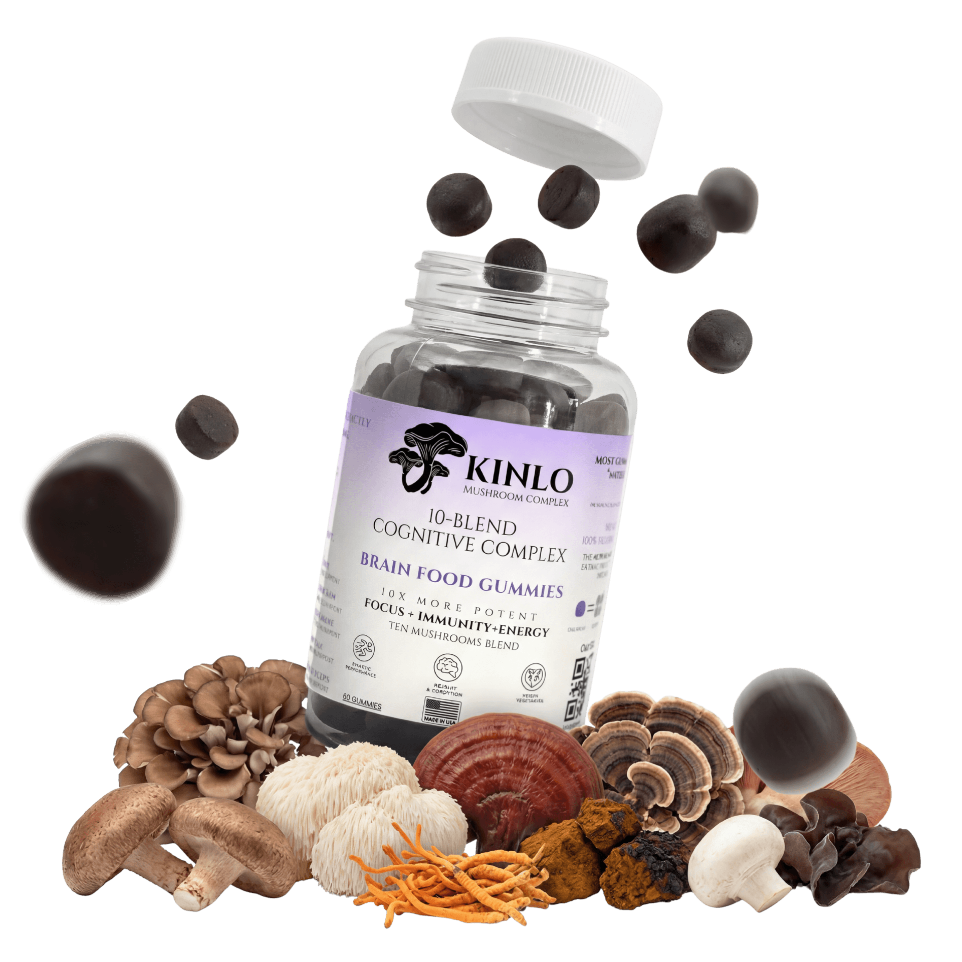 Kinlo 10-in-1 Mushroom Extract Complex bottle with 10 mushrooms