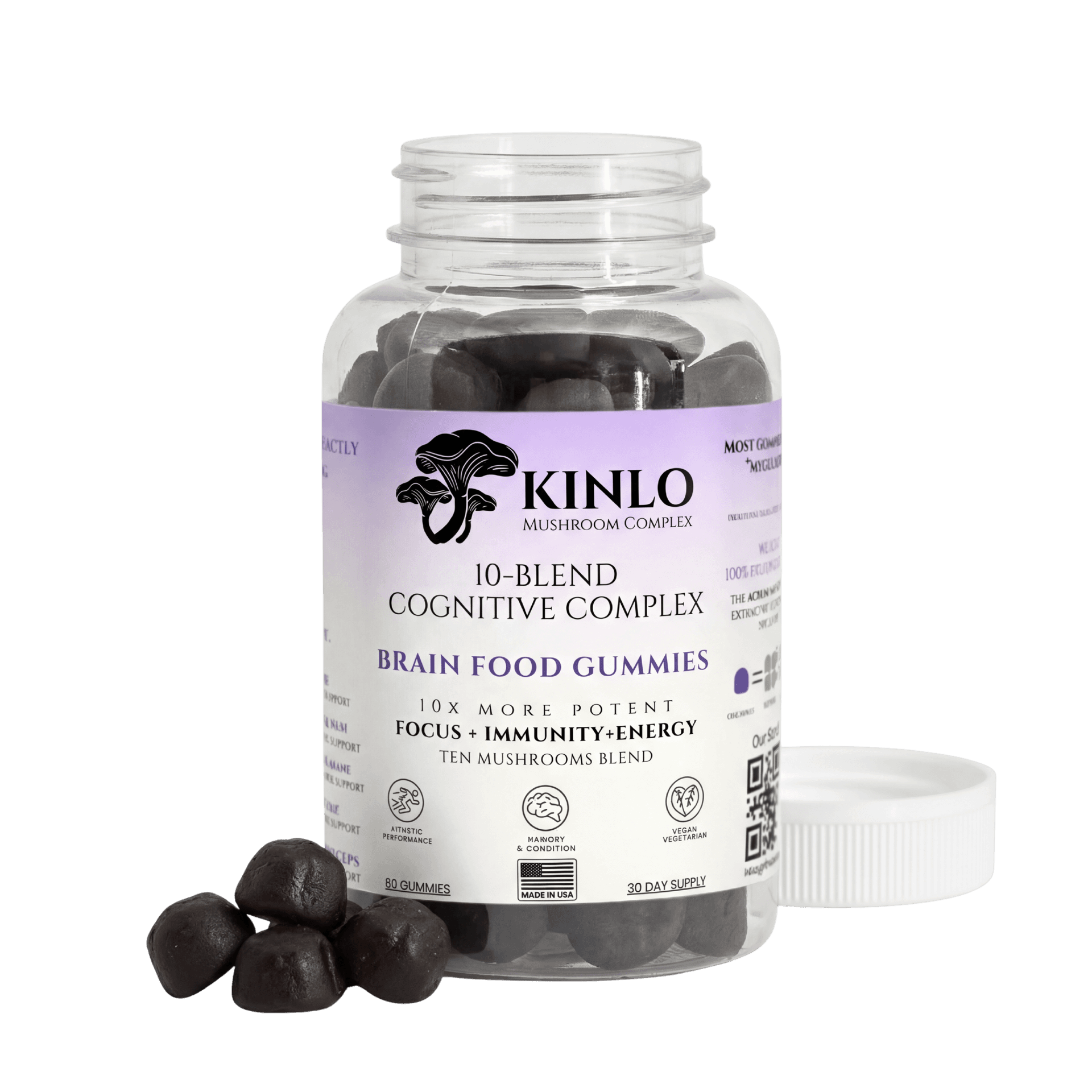 Kinlo bottle open showing raspberry gummies